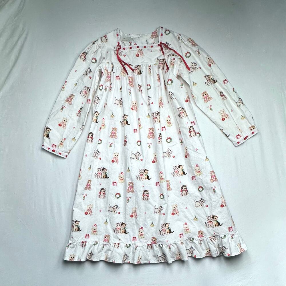 Sal & Pimenta Cotton Girls Festive Kittens Christmas Nightgown Dress Size 10T